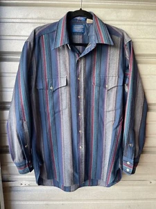 Vintage Pendleton Wool Long Sleeve Shirt Striped Men's Size M Pearl Snap Western - Picture 1 of 18
