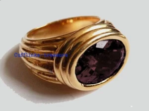 Natural Smoky Quartz Gemstone with 925 Sterling Silver Gold Plated Men's Ring #8 - Picture 1 of 4
