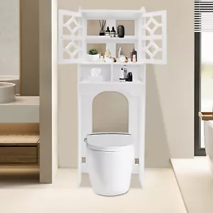 Over The Toilet Storage Cabinet, 4 Tier Bathroom Organizer w/ Raised Leg - Picture 1 of 15