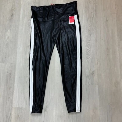 Leggings Spanx de cuero sintético a rayas talla 3X negros ajustados tiro alto 20187P Foto 1 de 4