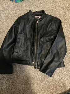 Gymboree Faux Black Leather Jacket Girls Medium 7-8 - Picture 1 of 5