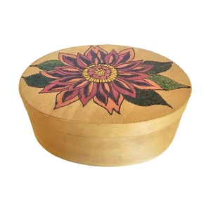 Caja de queso de madera ovalada vintage pintada a mano vacaciones flor roja flor de pascua 8" x 6,5 - Imagen 1 de 5