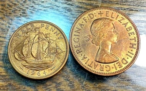 1964 GB SHip Halfpenny and 1967 GB Penny Both Gem Red BU CHN - Picture 1 of 2