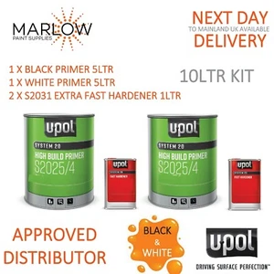 2 X U-POL S2025 2K PRIMER KITS W/S2031 XFAST HARDENER- 1XBLACK & 1XWHITE 10L KIT - Picture 1 of 3