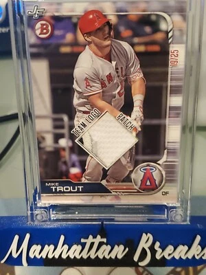 Mike Trout /25 GAME USED 4 COLOR PATCH Jersey Fusion 2019 Bowman - Image 1 of 4