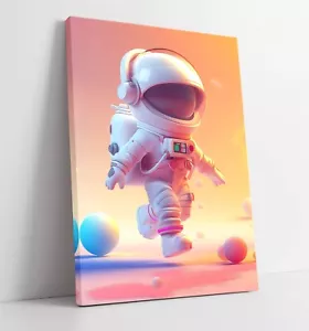 LITTLE GIRL ASTRONAUT IN SPACE - STAMPA DA PARETE IN TELA INCORNICIATA PROFONDA - Foto 1 di 2