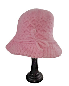 Arden B. Angora Bucket Hat Soft Pink Womens OSFM Ribbon Bow Accent