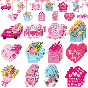 36 Pcs Mothers Day Ornaments for Tree Pink Gnome Floral Flower Best Mom Love Mom - Picture 1 of 7