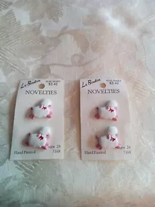 Vintage 4er Set Le Bouton Neuheiten Schaf Lamm Knöpfe Schaft handbemalt rosa - Bild 1 von 4