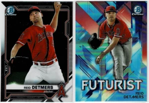 Lote de 2 cartas Reid Detmers 2021 Bowman Chrome Futurist Prospect Base Angels Rookie - Imagen 1 de 2