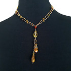 Vintage Glass Bead Lariat Tassel Necklace Double Strand Gold Tones Adjustable