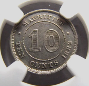 Mauritius KM10.1, 10 Cents 1882-H NGC AU details (cleaned). Rare grade ! - Picture 1 of 3