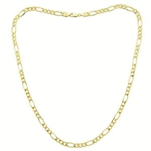 10K Yellow Gold 3MM 24 inch Figaro Chain Necklace, Unisex, Italy Made - Picture 1 of 6