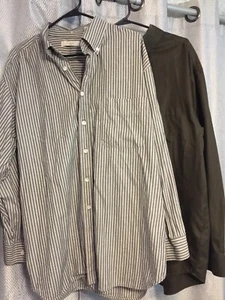 EUC SET OF 2 TURNBURY LONG SLEEVE BUTTON DOWN SHIRTS STRIPED GREEN DRESS XL 34 - Picture 1 of 9
