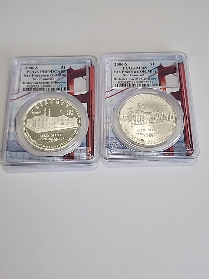 2006-S PCGS MS69 PR69DCAM San Francisco Old Mint Commemorative Silver $ Set. TWO - Image 1 of 4