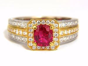 GIA Burma Pigeon Blood 1.14ct vivid red ruby diamonds ring 14kt - Picture 1 of 8