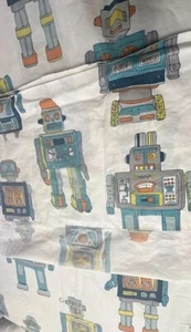 Land of Nod 4-teiliges Set grau gelb komplett flach Spannbettlaken 2 Kissenbezüge Retro Roboter - Bild 1 von 18