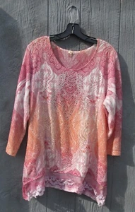 Reba 2x Made In US Damen Tunika leichte Bluse bunt verziert vorne - Bild 1 von 7