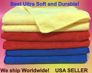 6 Red Yellow Blue 16x16" Microfiber Cleaning Cloth Car Polishing Detailing Towel - Picture 1 of 11