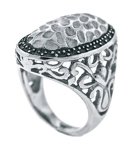 EDELSTAHL GROSSER GERAHMTER GEHÄMMERTER OVALER FILAGRANER RING, GRÖSSE-8 - Bild 1 von 3