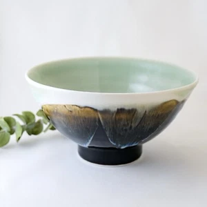 Japan Handmade Bowl Donburi Natural Glaze White Celadon Black Ceramic Seto ware - Picture 1 of 15