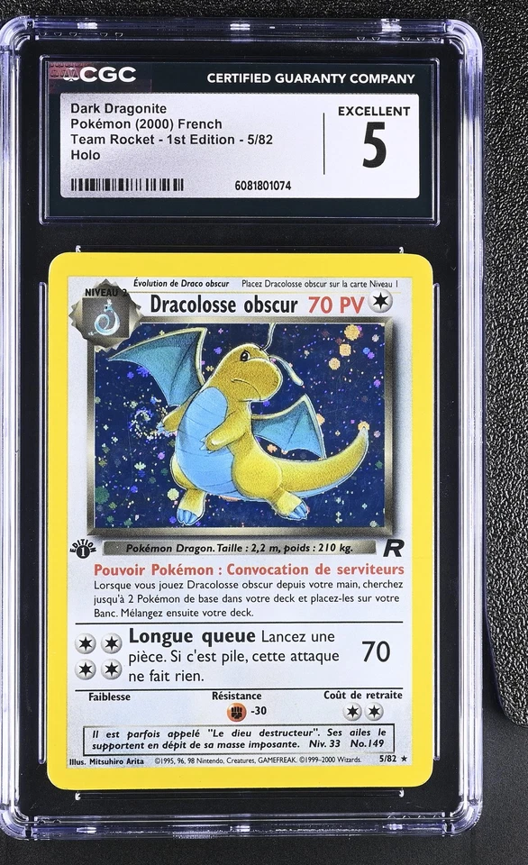 CGC 5 French Dark Dragonite Team Rocket 1st Edition 5/82 Holo Pokemon Card - Image 1 of 2