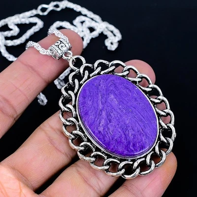 Collar Charoite enchapado en plata 925 hecho a mano de 17"-18" púrpura Foto 1 de 3