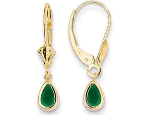 1.00 Carat (ctw) Emerald Leverback Drop Earrings 14K Yellow Gold - Picture 1 of 4