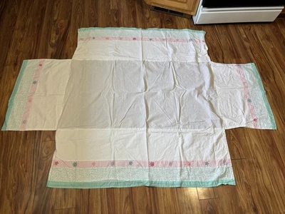 Pottery Barn Kids Nursery Crib Skirt Embroidered Pink Flowers 28 x 52 + 16 Inch - Image 1 of 4