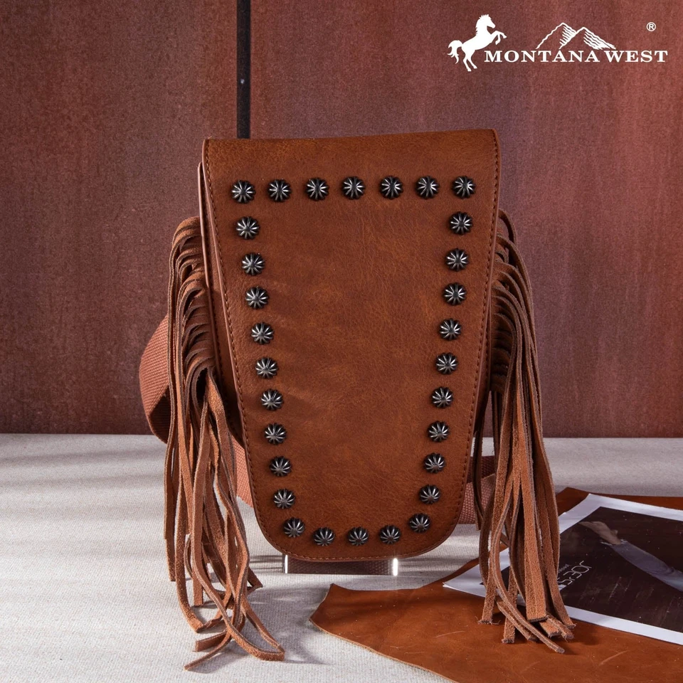 Montana West Saddle Fringe Belt or Sling Bag Brown NEW - Image 1 of 3
