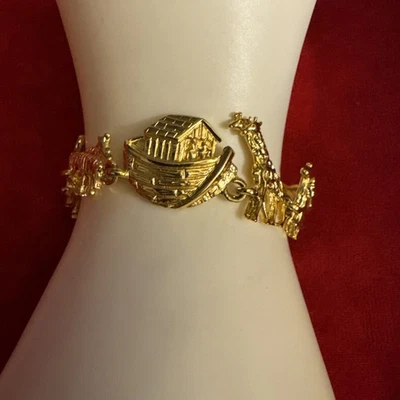 PREMIER DESIGN Gold Tone Bracelet Noah’s Ark Theme Animals 7in - Image 1 of 4