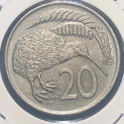 Moneda de 20 centavos de Nueva Zelanda 1977 pájaro kiwi cobre-níquel - XF (extra fina) Foto 1 de 2