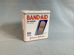1989 Band-Aid Metal Tin Box Johnson & Johnson Sheer Bandages 50 Pack Vtg - Picture 1 of 7