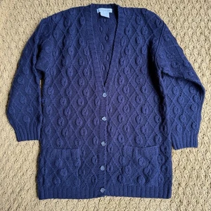 Vintage Jones New York 100% Wool Blend Navy Button Front Sweater Jacket Size S - Picture 1 of 4