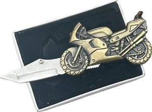 Vintage Motorcycle Shape 7.5” Pocket Knife In Box - Brass In Color Long Blade - Picture 1 of 5