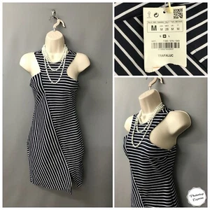 NEW Zara Trafaluc Black & White Stripe Sleeveless Jersey Pencil Dress Medium - Picture 1 of 12