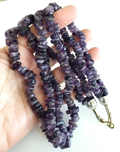 Collana Vintage Originale Ametista Chip Bead 2 Fili 22,75" Chiusura a Gancio - Foto 1 di 5