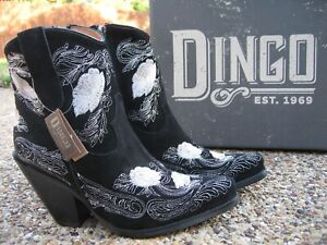 NEW Ladies Dingo by Dan Post Tootsie Black Leather Flower Western Boots DI357