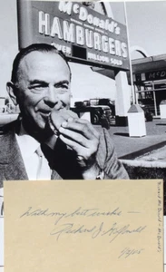 Richard J. McDonald ~ Signed "Founder of Mcdonalds in 1940" Autograph ''Rare'' - Picture 1 of 4
