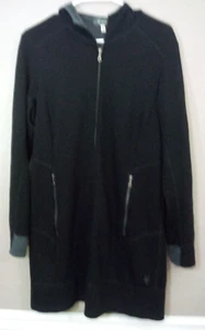 Abito IBEX nero grande lana merino con cappuccio e tasche zip manica lunga USA - Foto 1 di 10