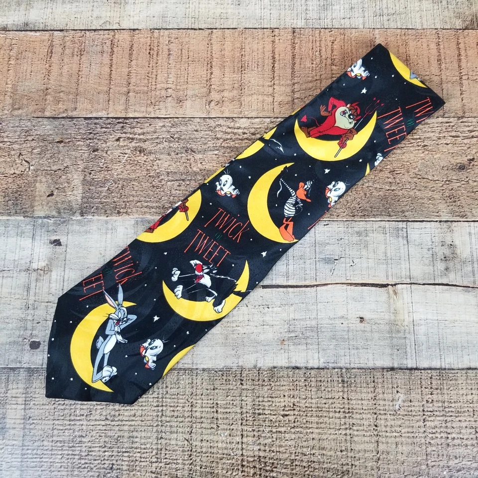 Corbata de Halloween Looney Tunes Warner Bros 1996 de colección negra Twick Tweet Moon Ghost Foto 1 de 4