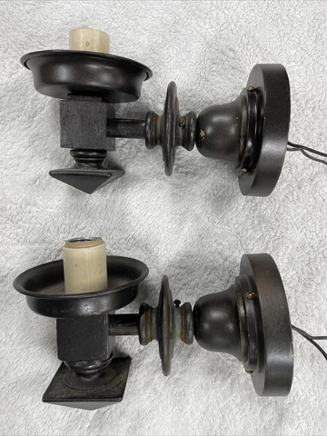 Antique Original Cast Iron & Steel Pair Industrial Wall Sconces/Fixtures Cover