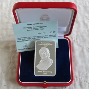 MALTA 2007 CARAVAGGIO 100g PAMP SA .999 SILVER PROOF INGOT - boxed/coa - Picture 1 of 4