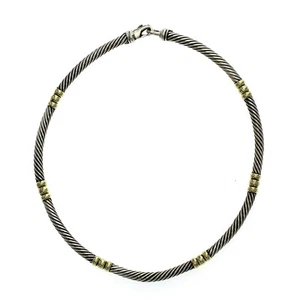 David Yurman 925 Silver & 14K Gold Hampton 5mm Cable Choker Necklace Size 15" - Picture 1 of 5