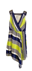 Max and Cleo Womens Dress Size 6, Blue White Green Striped Handkerchief Style - Picture 1 of 5