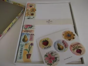 VTG Hallmark Stationery~beautiful garden flowers,fruit,decorated envelopes~IOB - Picture 1 of 7