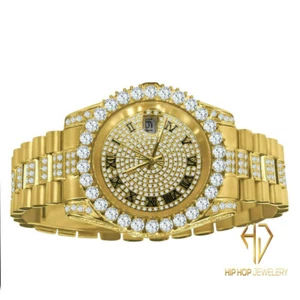 18K Yellow Gold Tone Stainless Steel Simulated Diamonds Presidential Watch 41mm - Picture 1 of 9