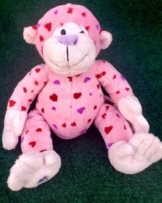 Love Monkey Pink White Red Purple Hearts Webkinz HM343 Ganz Plush 10" Toy Lovey - Image 1 of 4