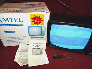 Amtel 12" Black and White Tv Model 0120 Vintage Uhf/Vhf Original Box please read