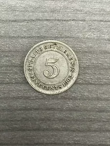 Straits Settlements 1902 silver 5 cents - Picture 1 of 2